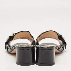 Prada Black Patent Leather Crystal Embellished Slide Sandals Size 38.5