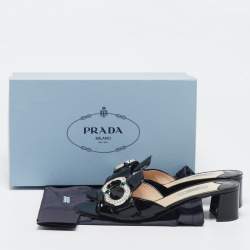 Prada Black Patent Leather Crystal Embellished Slide Sandals Size 38.5