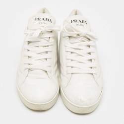 Pre Owned Prada White Leather Lace Up Low Top Sneakers Size 39