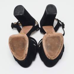 Prada Black Suede Ankle Strap Platform Sandals Size 36.5