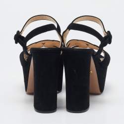 Prada Black Suede Ankle Strap Platform Sandals Size 36.5