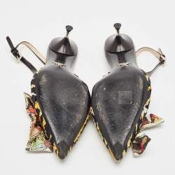 Pre Owned حذاء كعب عالي برادا جلد أسود/أصفر مزين فيونكة فتحة كعب مقاس 41