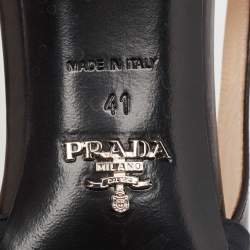 Pre Owned حذاء كعب عالي برادا جلد أسود/أصفر مزين فيونكة فتحة كعب مقاس 41