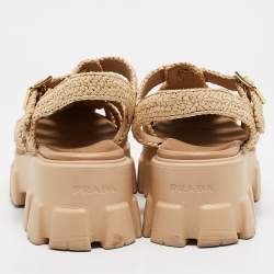 Pre Owned Prada Beige Raffia Monolith Sandals Size 39
