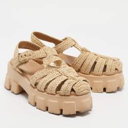 Pre Owned Prada Beige Raffia Monolith Sandals Size 39