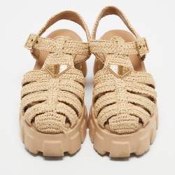 Pre Owned Prada Beige Raffia Monolith Sandals Size 39