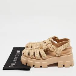 Pre Owned Prada Beige Raffia Monolith Sandals Size 39