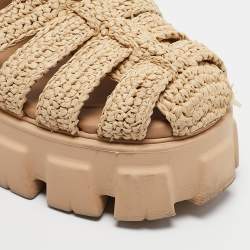 Pre Owned Prada Beige Raffia Monolith Sandals Size 39