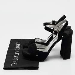 Prada Black Suede Ankle Strap Platform Block Heel Sandals Size 37.5
