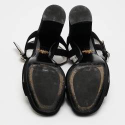 Prada Black Suede Ankle Strap Platform Block Heel Sandals Size 37.5