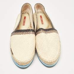 Prada Cream/Brown Woven Leather Slip On Espadrille Flats Size 39