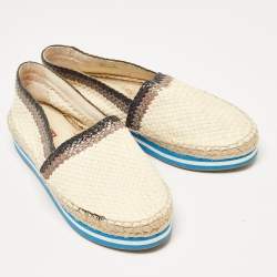 Prada Cream/Brown Woven Leather Slip On Espadrille Flats Size 39