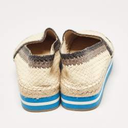 Prada Cream/Brown Woven Leather Slip On Espadrille Flats Size 39