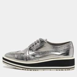 Prada Silver Leather Brogues Oxford Sneakers Size 39
