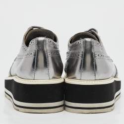 Prada Silver Leather Brogues Oxford Sneakers Size 39