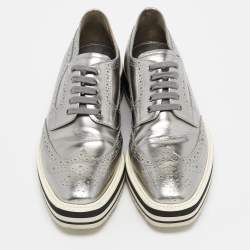 Prada Silver Leather Brogues Oxford Sneakers Size 39