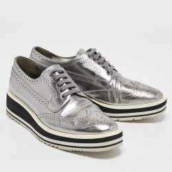 Prada Silver Leather Brogues Oxford Sneakers Size 39