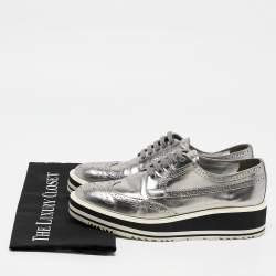 Prada Silver Leather Brogues Oxford Sneakers Size 39