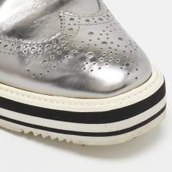 Prada Silver Leather Brogues Oxford Sneakers Size 39