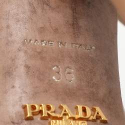 Prada Light Brown Leather Cut Out Platform Ankle Strap Sandals Size 36