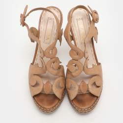 Prada Light Brown Leather Cut Out Platform Ankle Strap Sandals Size 36