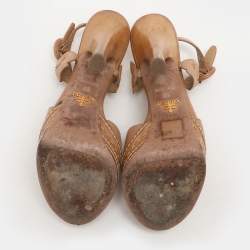 Prada Light Brown Leather Cut Out Platform Ankle Strap Sandals Size 36