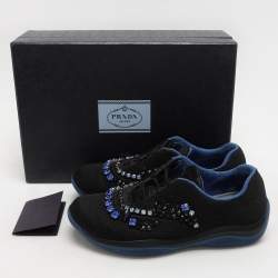 Prada Black Mesh Crystal Embellished Slip On Sneakers Size 36