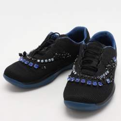 Prada Black Mesh Crystal Embellished Slip On Sneakers Size 36