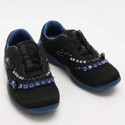 Prada Black Mesh Crystal Embellished Slip On Sneakers Size 36