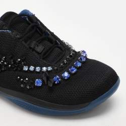Prada Black Mesh Crystal Embellished Slip On Sneakers Size 36