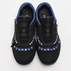 Prada Black Mesh Crystal Embellished Slip On Sneakers Size 36