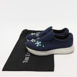 Prada Blue Nylon Catch Me If You Can Crystal Embellished Slip On Sneakers Size 35.5
