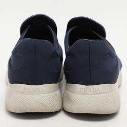 Prada Blue Nylon Catch Me If You Can Crystal Embellished Slip On Sneakers Size 35.5