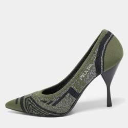 Prada Green Printed Knit Fabric Pointed Toe Pumps Size 40.5