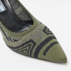 Prada Green Printed Knit Fabric Pointed Toe Pumps Size 40.5