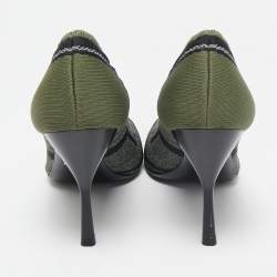 Prada Green Printed Knit Fabric Pointed Toe Pumps Size 40.5