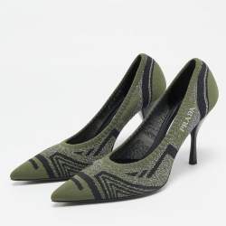 Prada Green Printed Knit Fabric Pointed Toe Pumps Size 40.5
