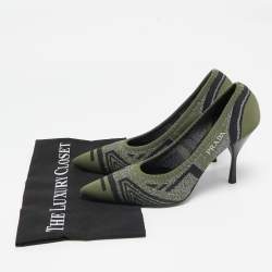 Prada Green Printed Knit Fabric Pointed Toe Pumps Size 40.5