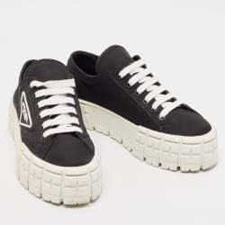 Pre Owned Prada Black Nylon Double Wheel Lace Up Sneakers Size 38.5
