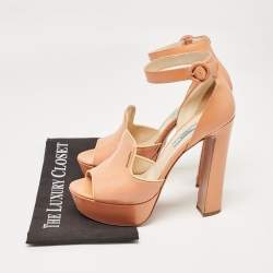 Prada Pink Patent Leather Platform Ankle Strap Sandals Size 40