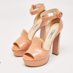 Prada Pink Patent Leather Platform Ankle Strap Sandals Size 40