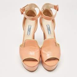 Prada Pink Patent Leather Platform Ankle Strap Sandals Size 40
