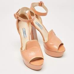 Prada Pink Patent Leather Platform Ankle Strap Sandals Size 40