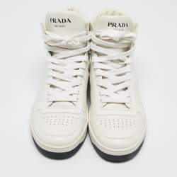 Prada White Leather New Avenue High Top Sneakers Size 38