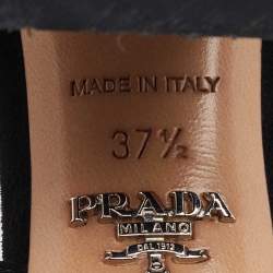  Prada Black Suede Grommet Block Heel Slingback Sandals Size 37.5