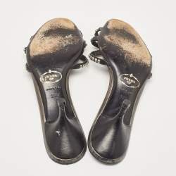 Prada Metallic Leather Crystal Embellished Slide Sandals Size 39.5