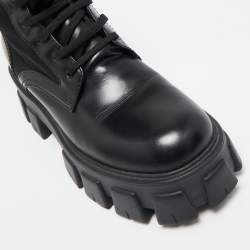 Prada Black Leather and Nylon Monolith Ankle Boots Size 38.5