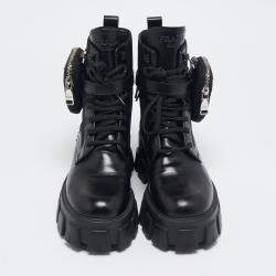 Prada Black Leather and Nylon Monolith Ankle Boots Size 38.5