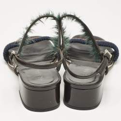 Prada Multicolor Crochet and Feather Ankle Strap Sandals Size 37.5