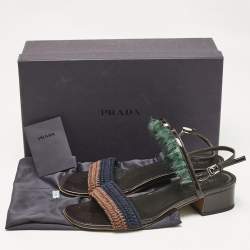 Prada Multicolor Crochet and Feather Ankle Strap Sandals Size 37.5